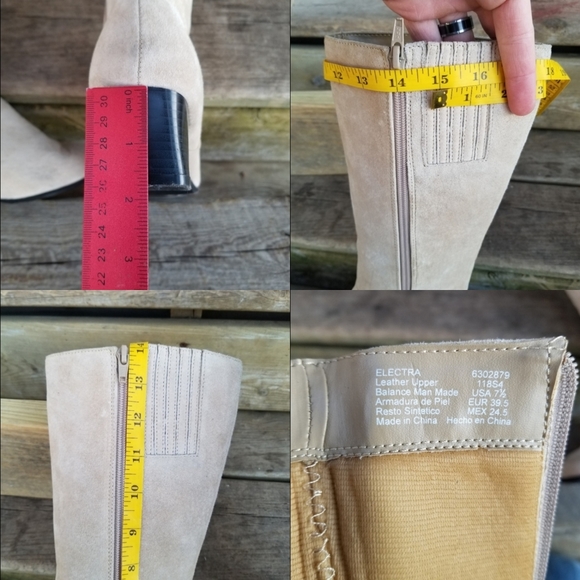 Vintage 90s y2k Chunky Heel Square Toe Bone Cream Suede Leather Tall Boots 7.5 - Picture 4 of 11